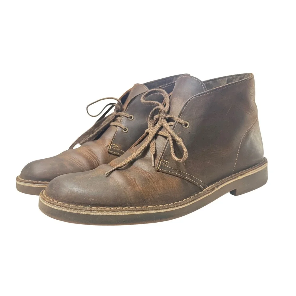 Clarks Bushacre 2 Chukka Boots Mens 10 Beeswax Brown Leather Good Ankle Boot‎